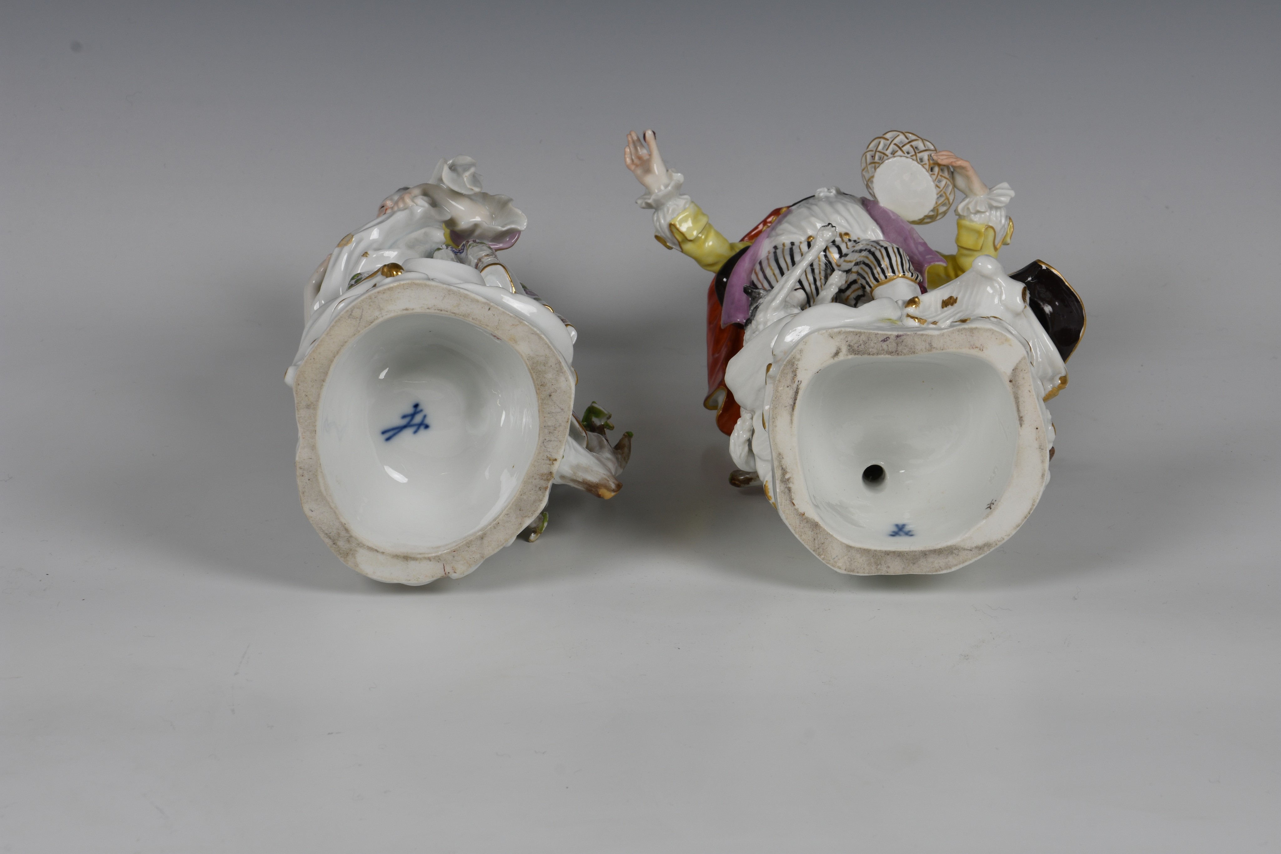 A pair of Meissen figures of a gallant and his companion, early 20th century, the man holding a - Image 4 of 8