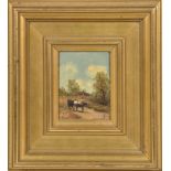 English School, mid-19th century, Rural Scene, horse and cart, oil on panel, signed indistinctly