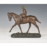 Louis Maximilien Fiot (1886-1953) - an equestrian bronze of a mounted jockey, c.1925, the horse