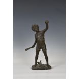 After Franz Iffland (German 1862-1935), "Cricket Boy", spelter, signed on the base, after the