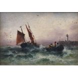 Sarah Louisa Kilpack (British, 1839-1909), Boats off Plymouth breakwater, oil on card, signed