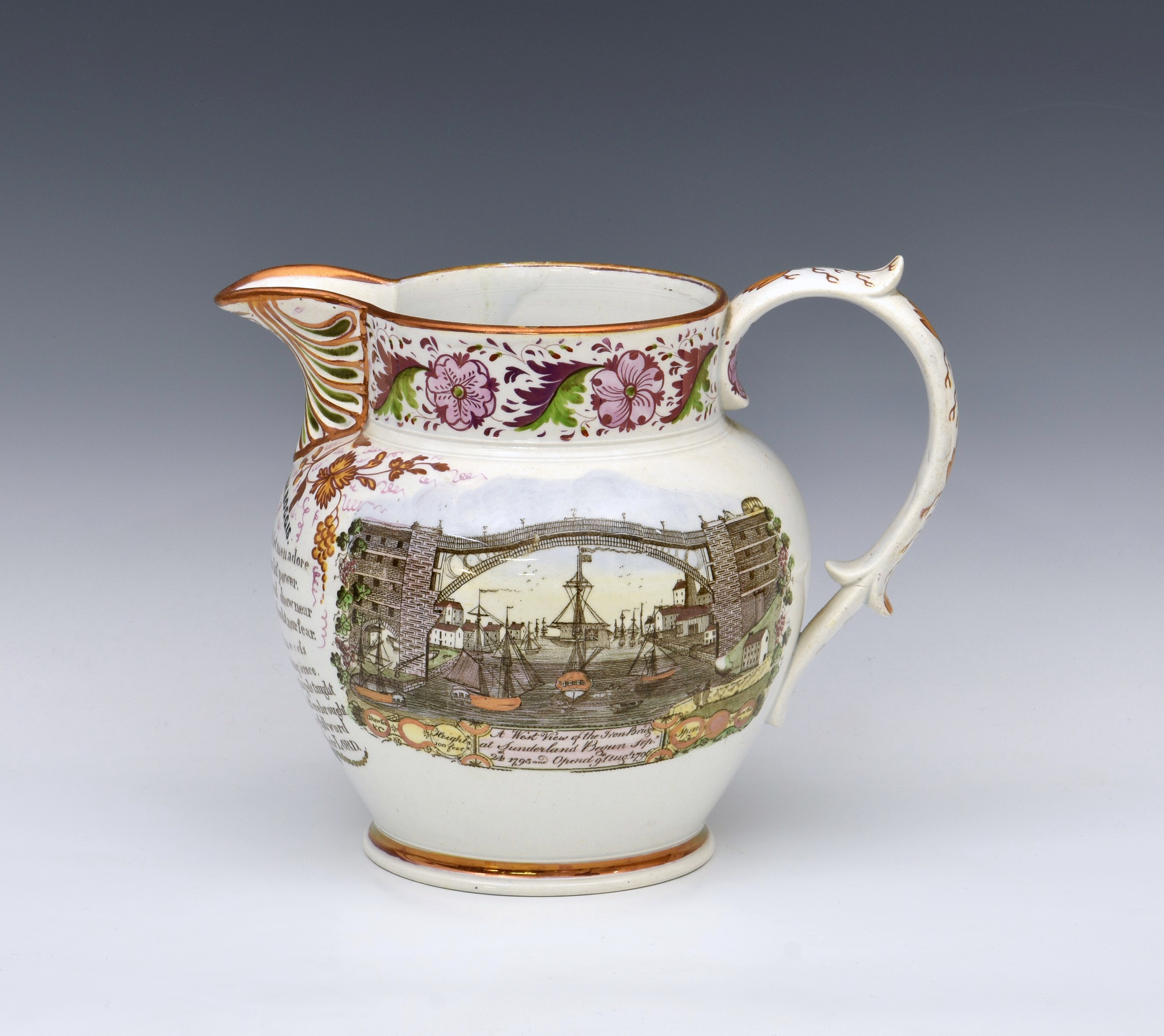 A good 19th century named Sunderland jug, having two hand coloured, well decorated, scenes depicting - Image 3 of 5