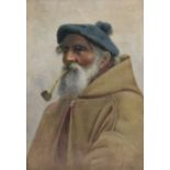 British School, early 20th century, Scottish Fisherman Smoking a Pipe wearing a Tom O'Shanter, oil