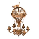 A 20th century six light electric chandelier in the form of a hot air balloon, gilded metal, 31 1/