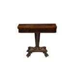 A William IV rosewood card table, with D-shaped swivel and fold-over top set on a tapering octagonal