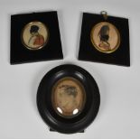 Two 19th century silhouettes of military officers, oval, watercolour on wove paper, the larger 3 1/8