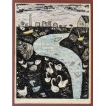 Julian Trevelyan RA (British, 1910-1988), River running through an Industrial Landscape, etching and