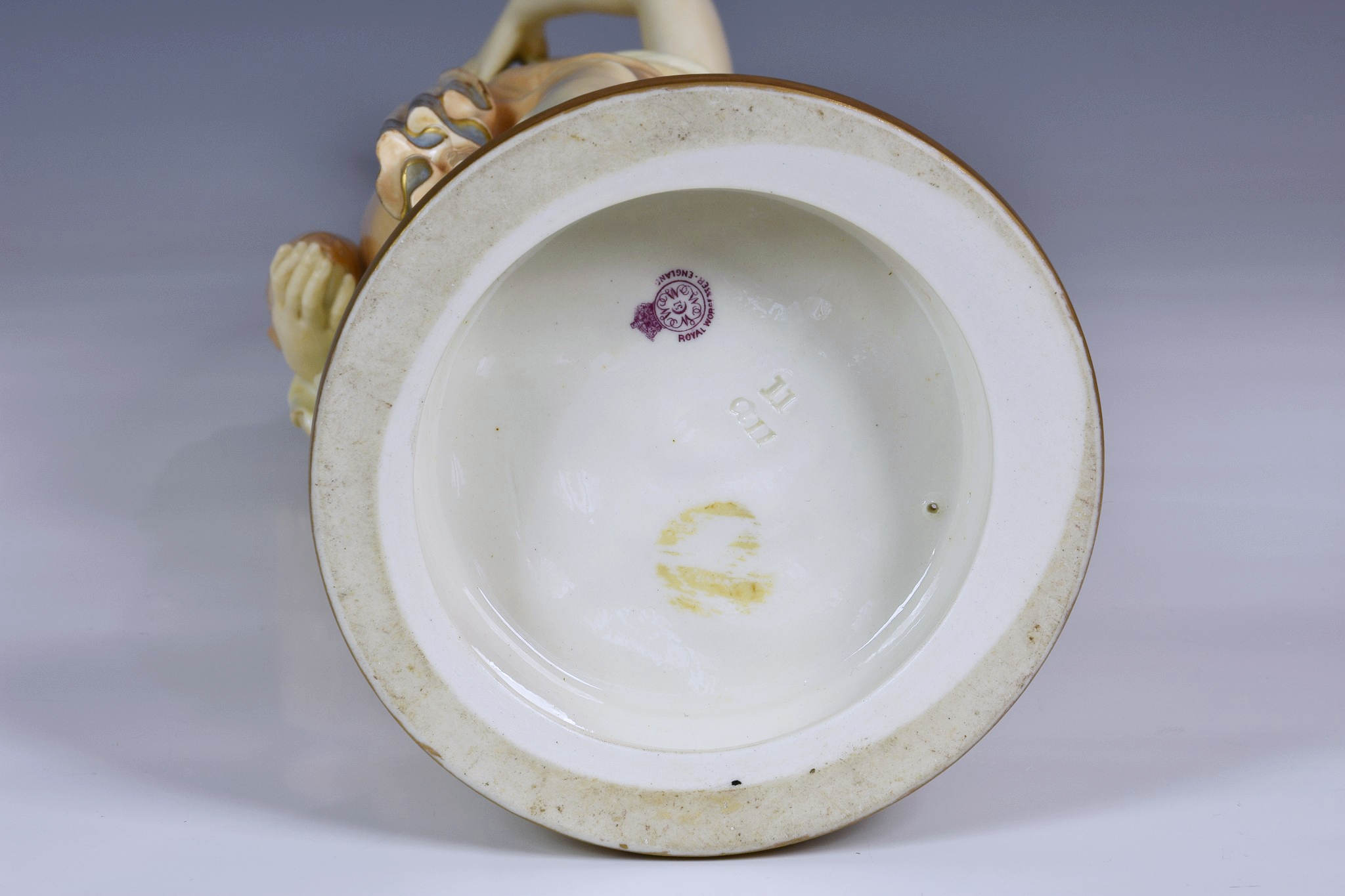 A Royal Worcester porcelain figure of a Grecian water carrier, date code 1891, puce printed and - Image 3 of 4