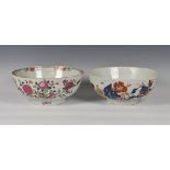 Two Chinese export porcelain punch bowls, one early 19th century, painted with floral sprays and