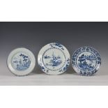 Six Chinese export porcelain blue and white plates and soup dishes, 18th / early 19th century, all