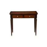 A Louis XVI style mahogany card table, the stepped top opening to inset green baize playing surface,