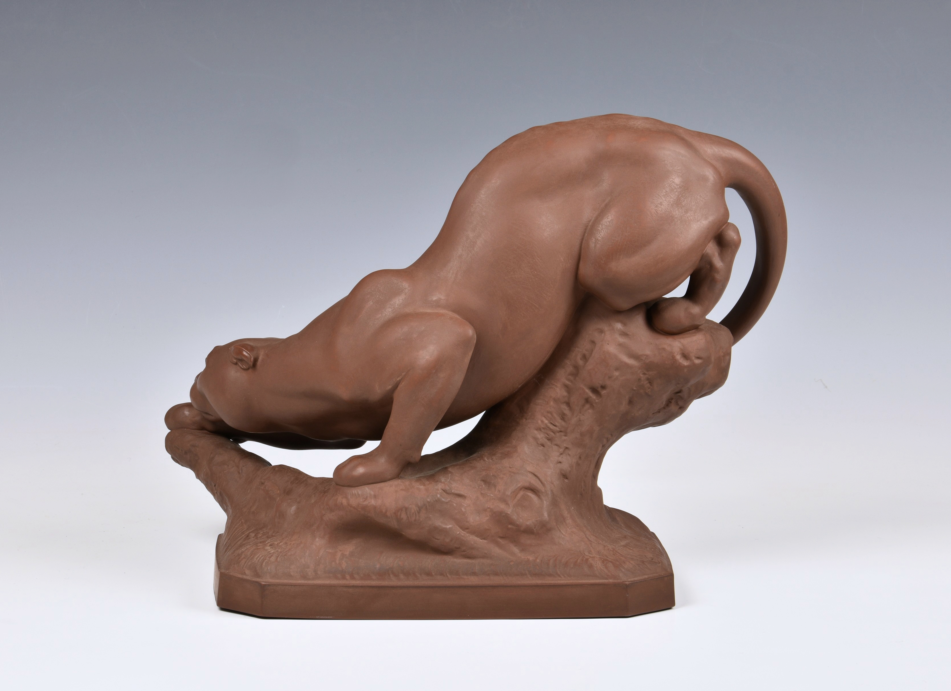 A Meissen Stoneware Model of a Panther, late 20th century, incised crossed swords and impressed - Image 3 of 5