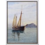 Alice E. Newling (British, fl. early 20th century), Sailing vessel off Castle Cornet, St. Peter