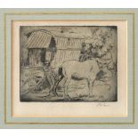 Augustus Edwin John OM (Welsh, 1878-1961), Gypsy Caravan and Horse, etching on laid paper, signed in