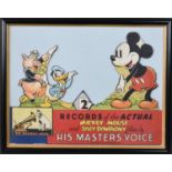 A rare His Master Voice HMV advertising panel "Records of the actual Mickey Mouse", by permission