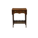 A late Victorian rosewood and marquetry drop flap sofa table with galleried undertier, the top