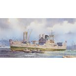 Kenneth W Burton (British, b.1946), ‘Charlotte West India Dock’, watercolour, signed lower right,