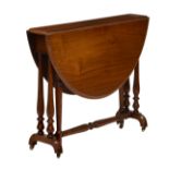 A Victorian mahogany Sutherland table, the oval moulded top over turned twin pillar supports with