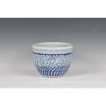 A Chinese porcelain blue and white 'lotus' jardiniere, probably 19th / early 20th century, painted
