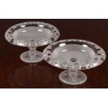 A pair of Victorian cut and frosted glass tazzas, each bowl with turnover rim with panel and cross