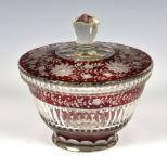 A 19th century Bohemian ruby cut glass lidded bowl, with floral and foliate decoration, 7¼in. (18.
