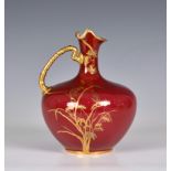 A Royal Crown Derby porcelain flask / ewer vase, circa 1878-1890, with gilded foliate decoration