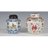 A Chinese porcelain famille rose covered ginger jar, probably 19th century, painted with three three
