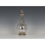 An Edwardian Humphrey Taylor four division glass liqueur decanter, with acid etched decoration to