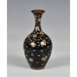 A silver wired Japanese cloisonné enamel baluster vase, Meiji period (1868-1912), with elongated