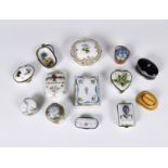 A collection of porcelain and enamel boxes including Limoges, second half 20th century, including