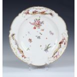 A Chelsea red anchor period moulded porcelain Warren Hastings type platter, c.1755, red anchor mark,