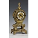 A late 19th century French brass mantel clock, with Japy Freres bell strike movement, no. 21718,