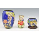 Three Japanese shotai-jippo (plique-a-jour) enamel vases, 20th century, all decorated with