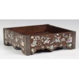 A Chinese silver mounted and mother of pearl inlaid hardwood tray or stand, Qing dynasty, probably