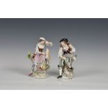 A pair of Sitzendorf figures of a shepherd & shepherdess, early 20th century, both modelled