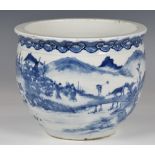 A Chinese blue and white porcelain jardiniere, four character Kangxi mark to base but probably