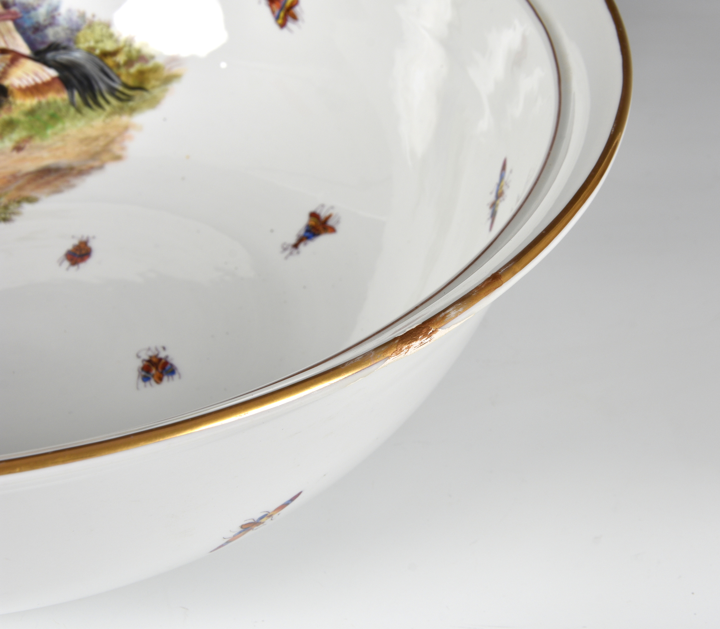 A large white Dresden Porcelain Bowl / basin, made for Harvey Nichols, hand painted decorations of - Image 5 of 5