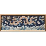 A Chinese silk embroidered dragon panel, Qing Dynasty, probably 19th century, possibly originally