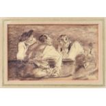 Edmund Blampied RE (Jersey, 1886-1966), Three Men around a Table, crayon and charcoal, unsigned,
