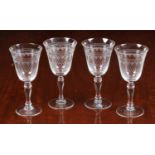 Three boxed sets of six The Lady Hamilton Collection etched red wine glasses, by Bohemia Glass of