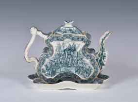 A Victorian Burgess and Leigh Aesthetic style blue and white teapot and stand, decorated with an