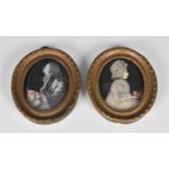 Continental school (mid, 19th century) two oval miniature portraits on ivory, titled to back '