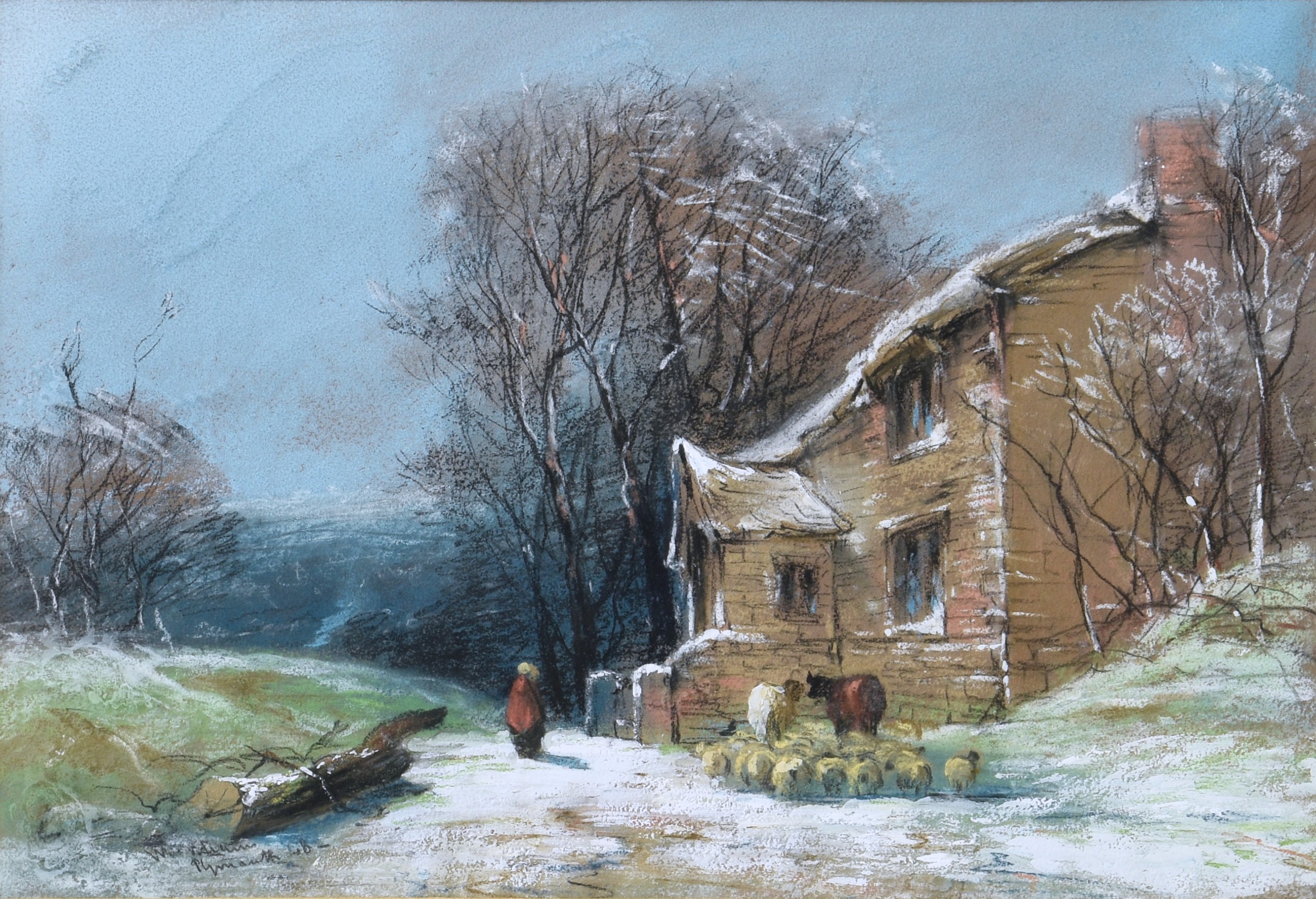 William Williams of Plymouth (British, 1808-1895), Thatched cottage near Plymouth, pastel on