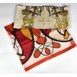 Two Hermes silk ladies scarves, comprising of 'Brides de Gala' gold, cream, brown version; 'Coup