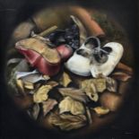 Ian Rolls (British, b.1957), "Baby's Shoes", oil on canvas, signed lower right and inscribed in