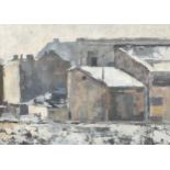 English School, late 20th century, Buildings beyond Waste Ground, oil on card, unsigned, 19 x