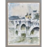 Continental School, late 20th century, Pont Neuf, Paris, watercolour on laid paper, signed