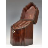A George III inlaid mahogany serpentine knife box, with tulipwood edge banding to the lid and
