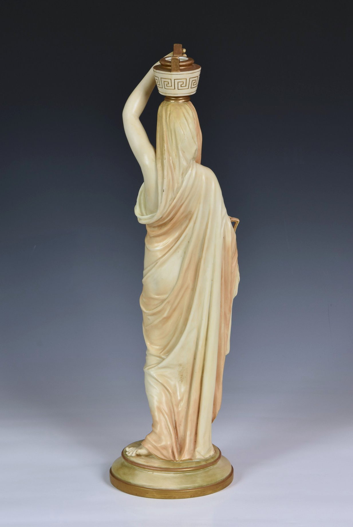 A Royal Worcester porcelain figure of a Grecian water carrier, date code 1891, puce printed and - Image 2 of 4