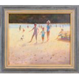 Zlatan Pilipovic (b.1958 Sarajevo), Children and a Dog Playing on a Beach, oil on canvas-board,